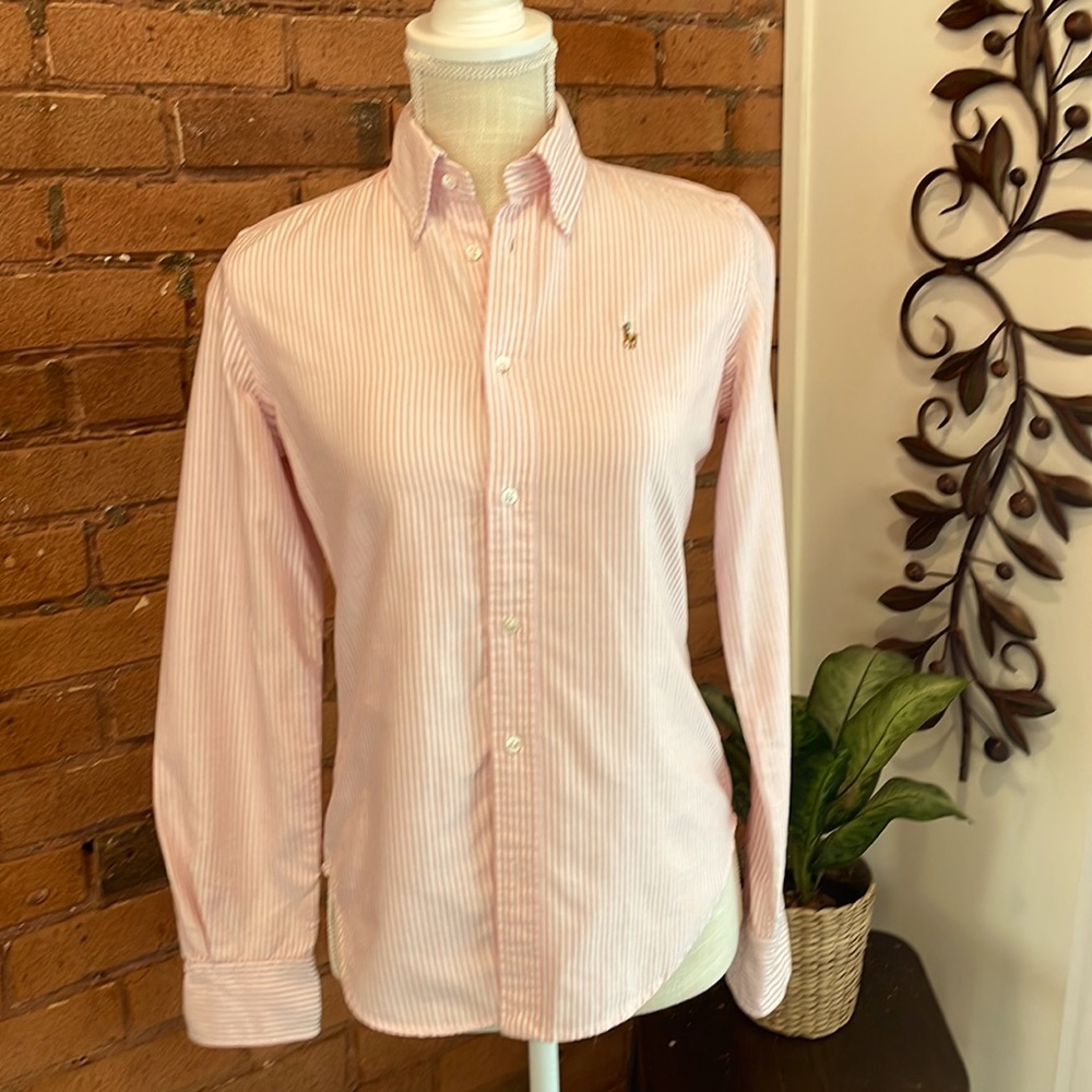 Ralph Lauren Classic Pink & White Stripe Preppy Button Down 4
